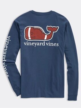 Vineyard Vines Navy Long Sleeve Tee with Football Whale
